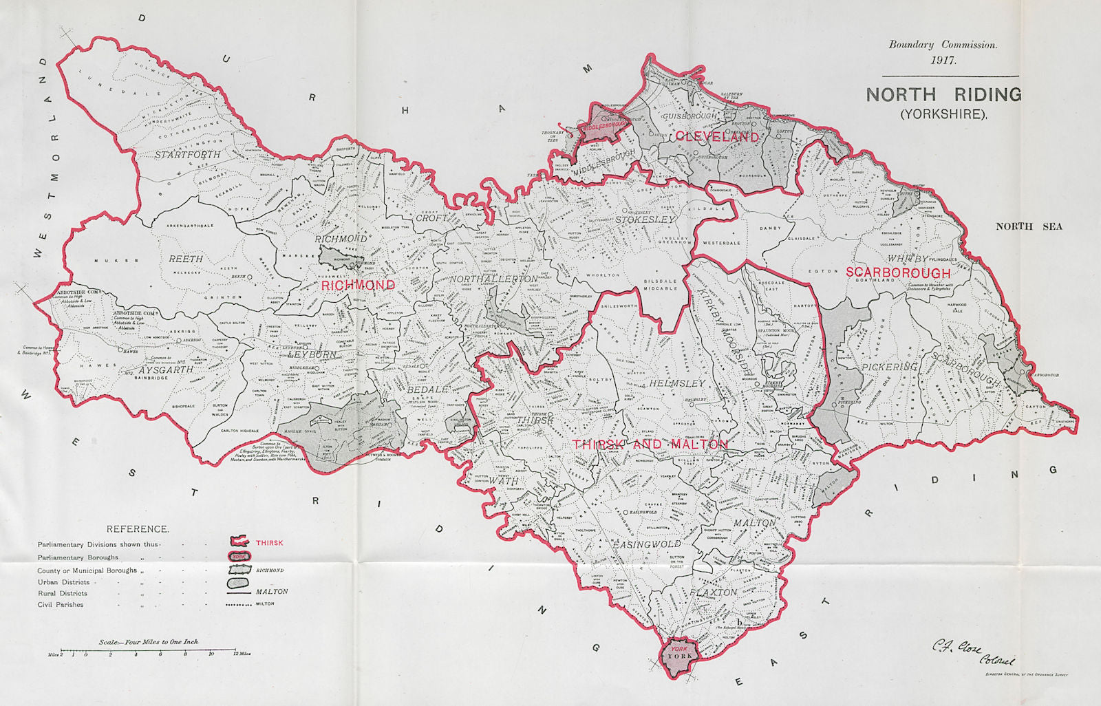 Yorkshire North Riding Parliamentary County. BOUNDARY COMMISSION. Close 1917 map